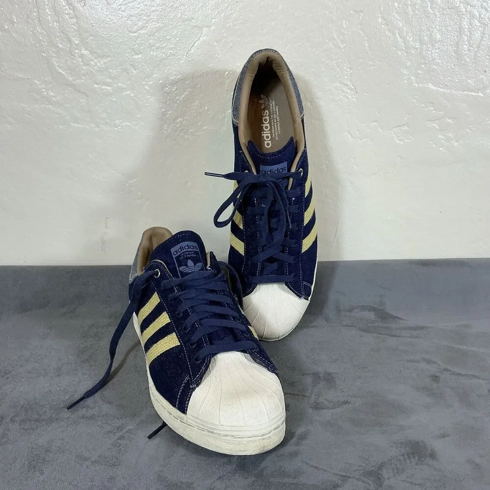 Adidas Originals Superstar 82 Men’s 14 M Denim Gold Thread Leather Lined UK 13.5